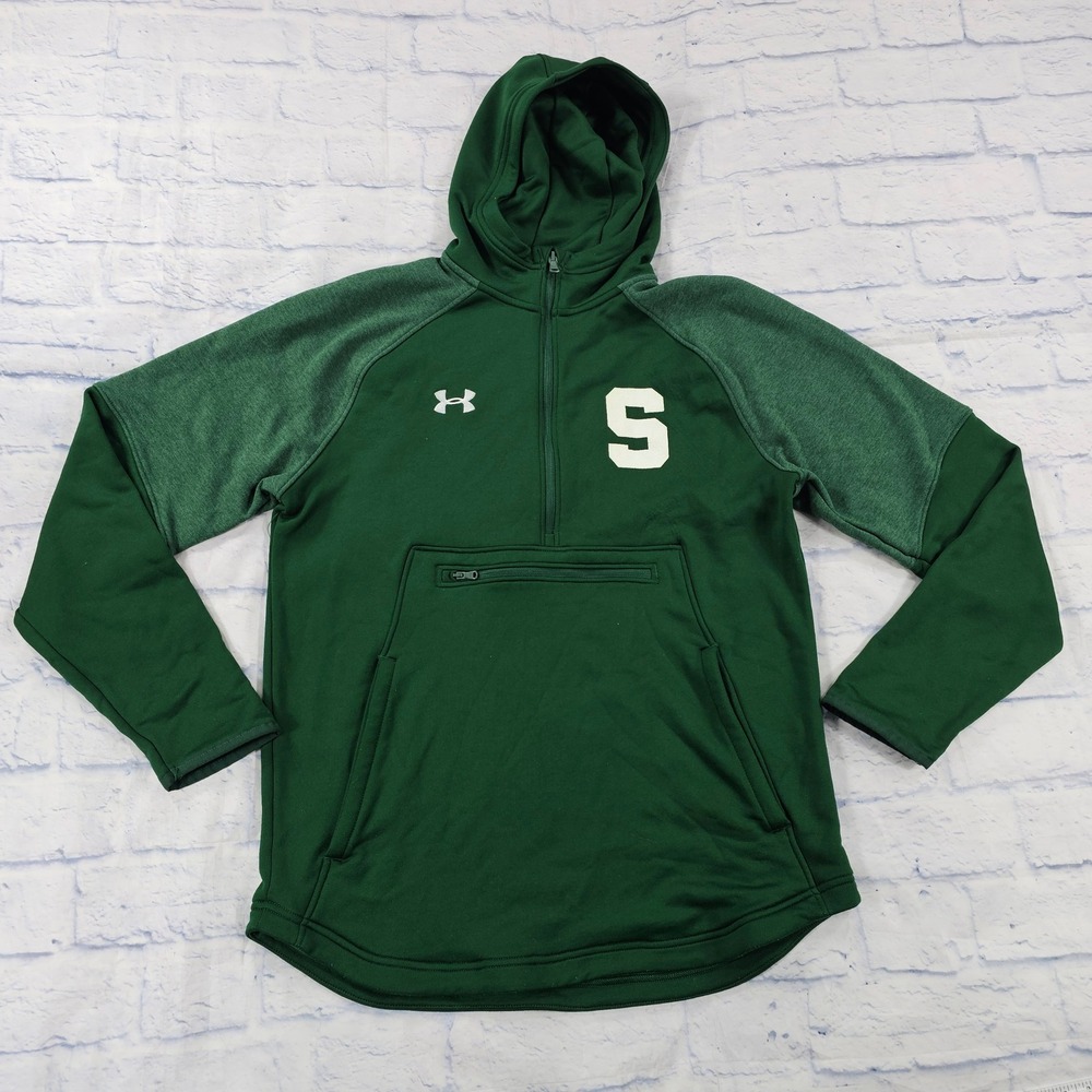Michigan State Spartans Under Armour Hoodie Mens M Green MSU 1/4 Zip 1351314